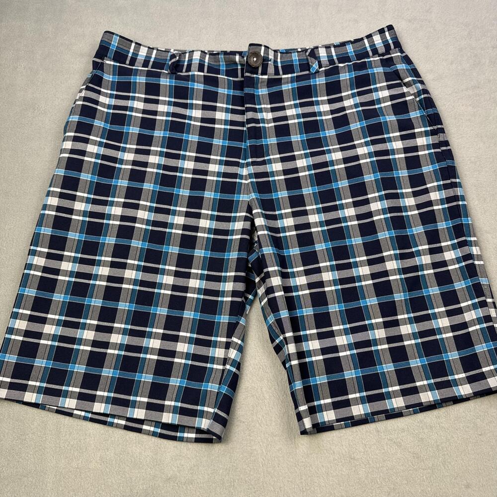 Adidas Golf Shorts Mens 35 Blue Plaid Performance Chino Twill 11 Inseam Pockets